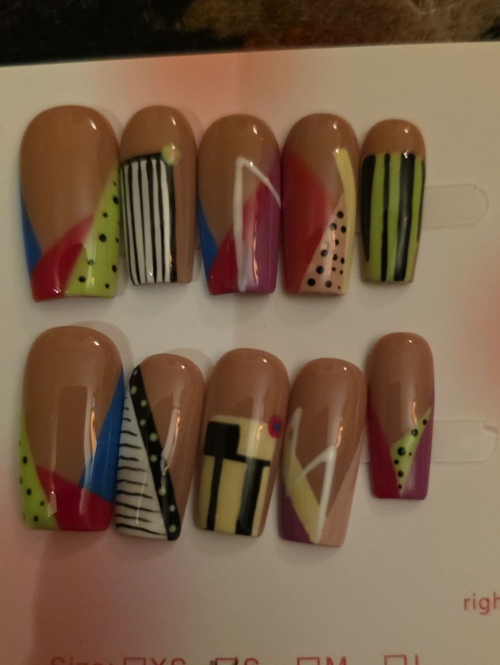 Press-On Nails with Multicolor Art Size Small Set Of 10 Nails